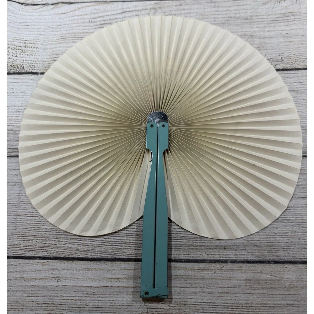 Vintage Chinese Paper Folding Metal Handle Fan Peacocks Cherry Blossoms Tub14